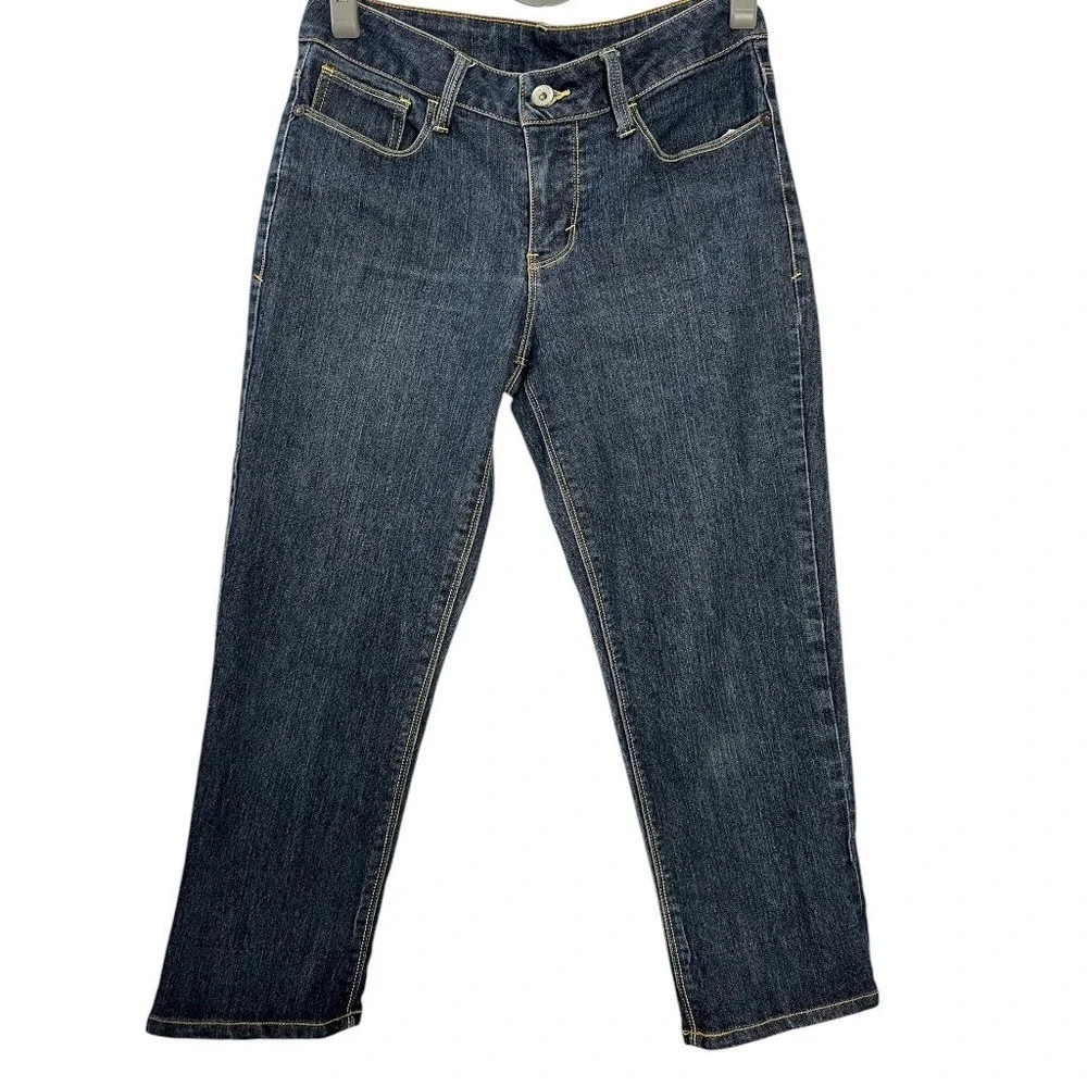 Faded Glory Womens Jeans Size 8‎ Dark Wash Straight Leg Cotton Blend Cropped